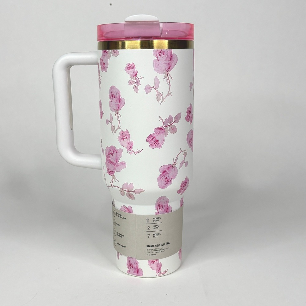 Stanley x LoveShackFancy 40oz Quencher H2.0 Tumbler Ribbon Rosa Pink Floral NEW - Picture 2 of 7